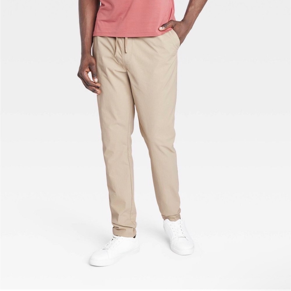 All In Motion Mens Ripstop Jogger Pants Khaki Tan Elastic Waist Tapered Fit